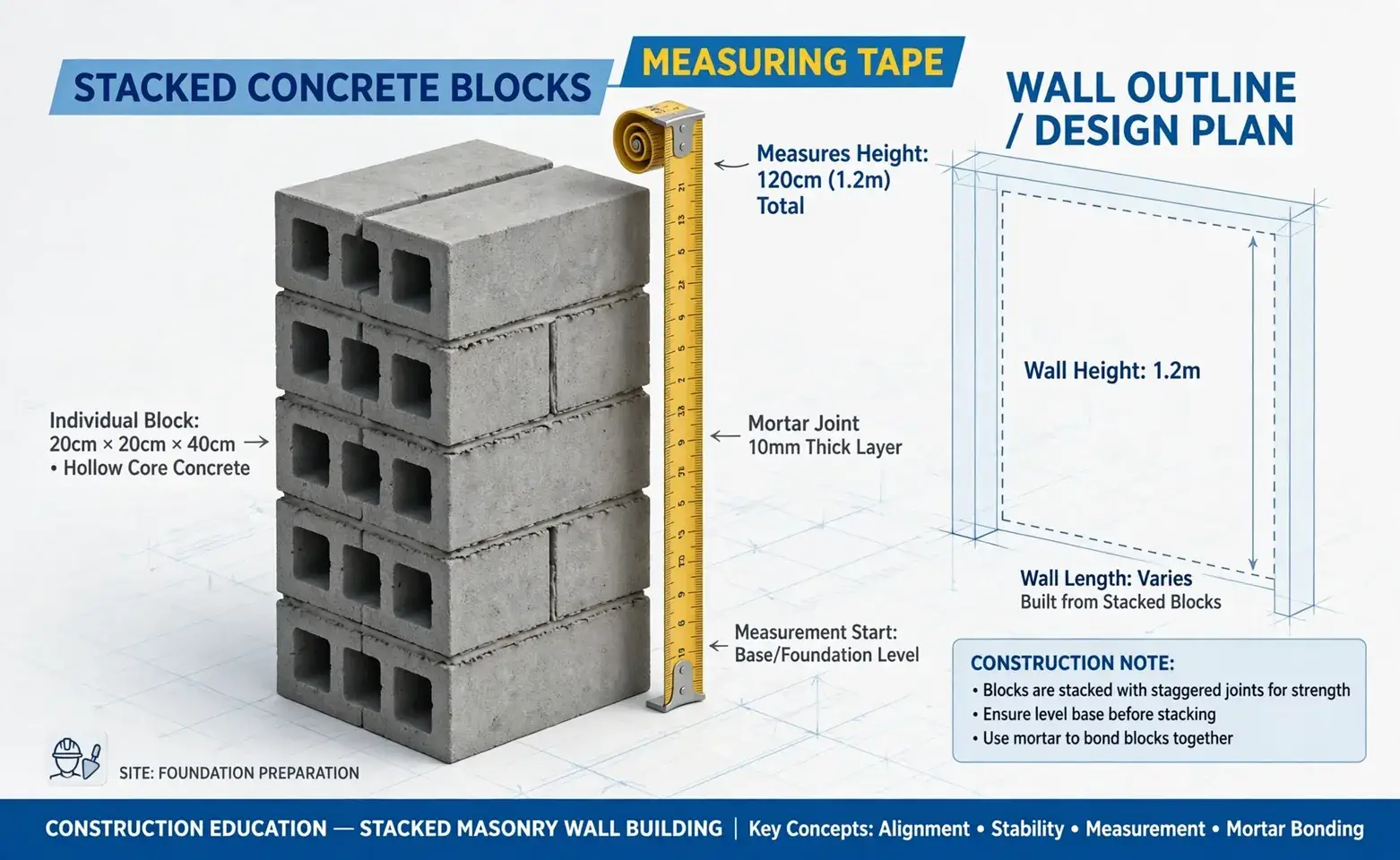 Concrete Block Calculator: Blocks, Area and Waste for Walls